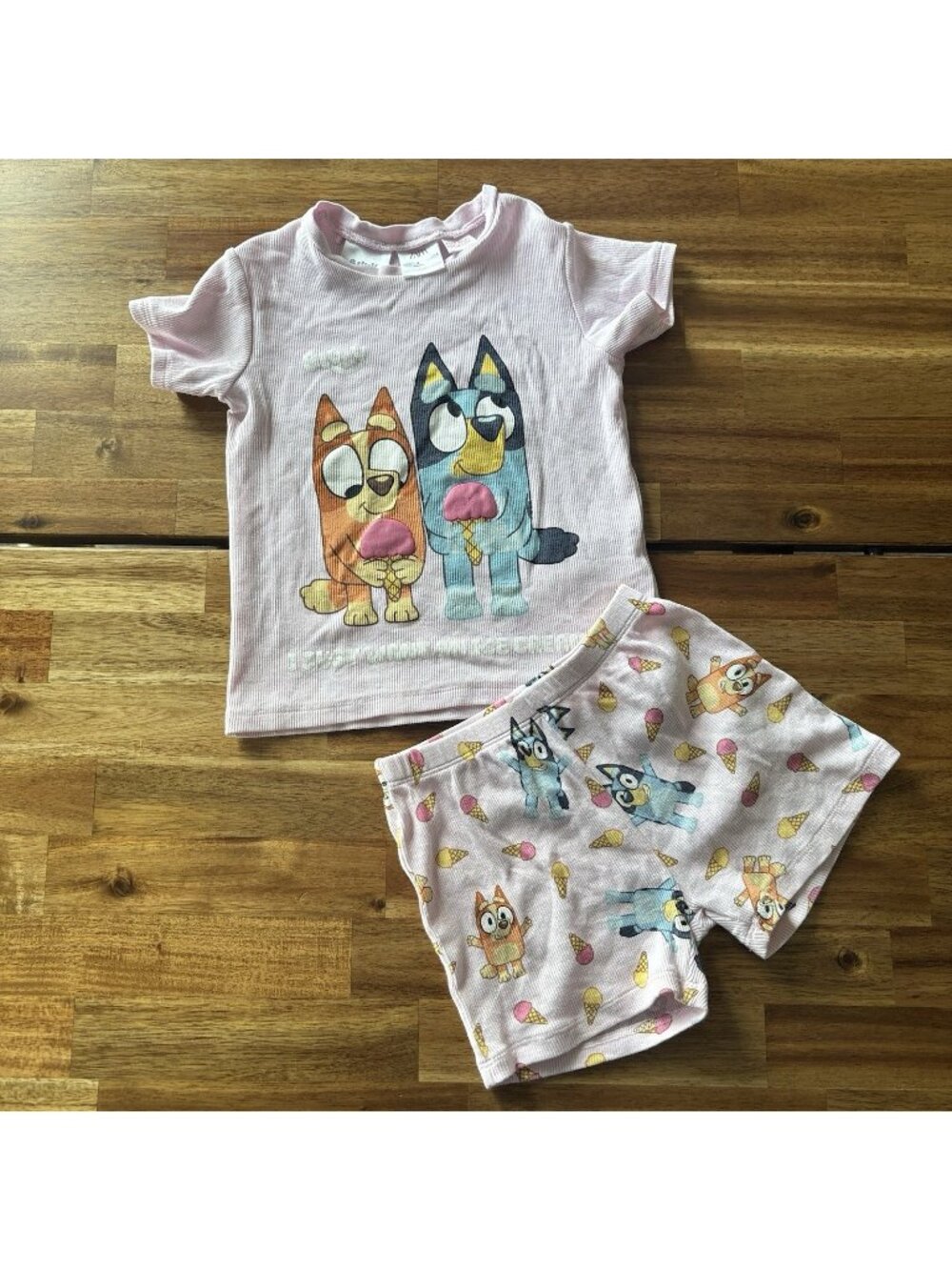 Zara Bluey Bingo Matching Set Ribbed Shorts & Top Size 4 Yr Disney Pink Icecream